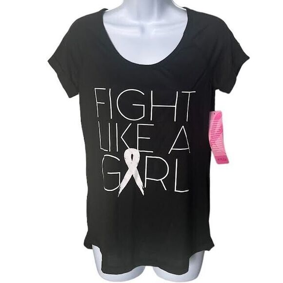 Ideology Womens Fight Like A Girl Breast Cancer Research Tee Blk/White Sz S BNWT - Picture 2 of 8